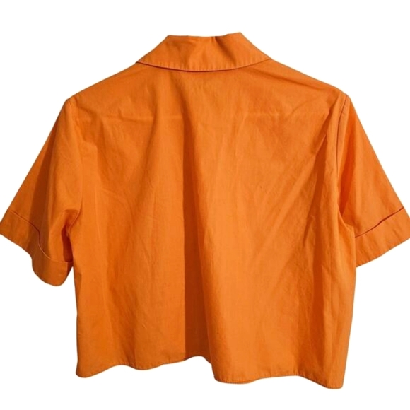 River Island Ukraine Orange Cropped Button Down Shirt 6 Casual Boxy Summer New‎ - Picture 4 of 5